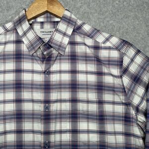 Twillory Shirt Mens Large Untuckable Non Iron Tailored Fit Plaid Preppy Blue
